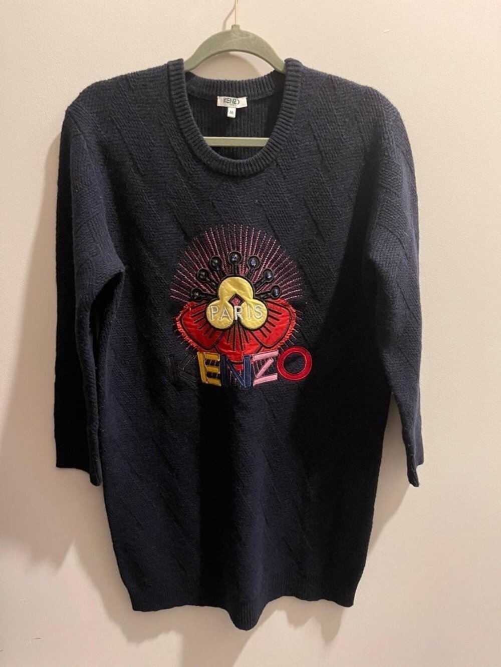 KENZO 100% wool sweater dress embroidered